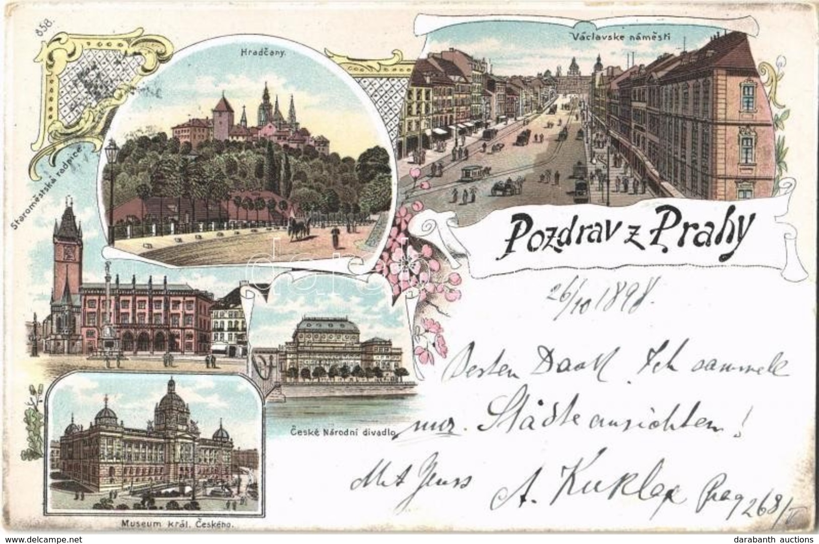 T2 1898 Praha, Prag, Prague; Hradcany, Václavske Námesti, Museum Král. Ceského, Staromestská Radnice, Ceské Národní Diva - Non Classés