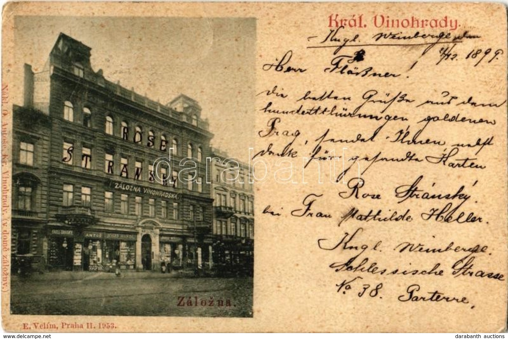 T2/T3 1899 (Vorläufer!) Praha, Prag, Prague; Královské Vinohrady, Zálozna Vinohradská / Credit Union, Shops Of Karell Or - Non Classés