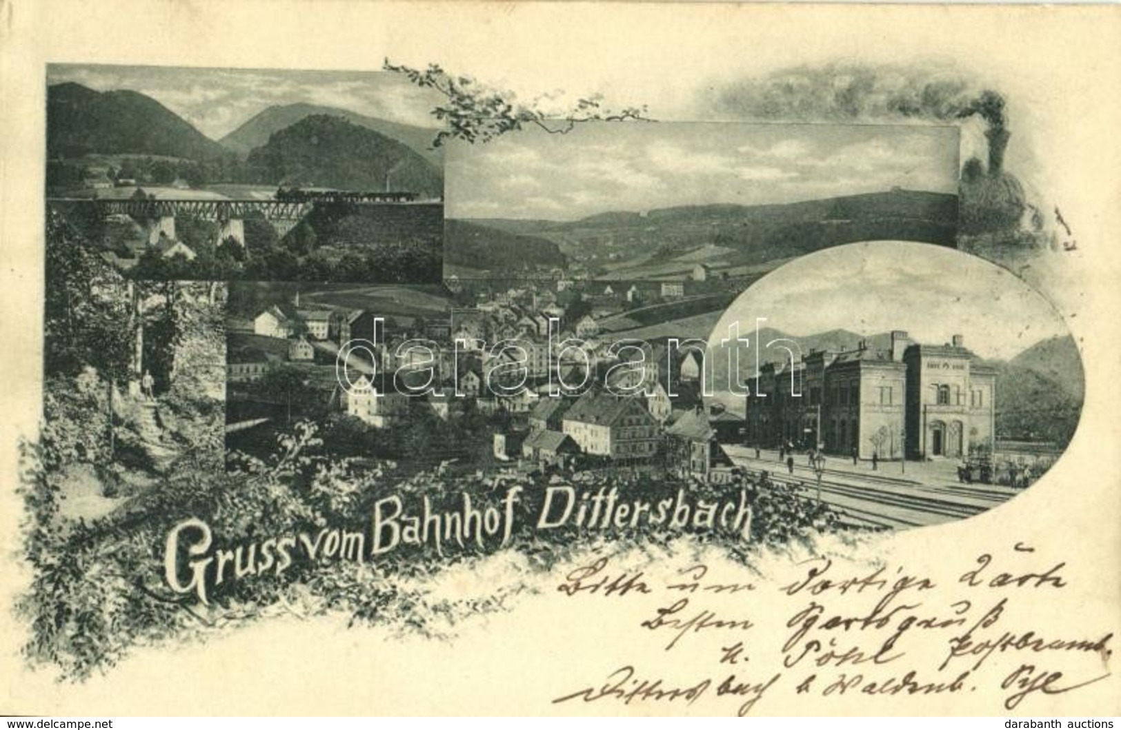 T2 1898 (Vorläufer) Dzietrzychów (Walbrzych), Dittersbach Bei Waldenburg; Gruss Vom Bahnhof / Railway Station. Art Nouve - Non Classés