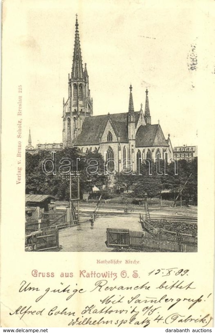 T2 1899 Katowice, Kattowitz; Katholische Kirche / Church, Railway Station's Crossing - Non Classés