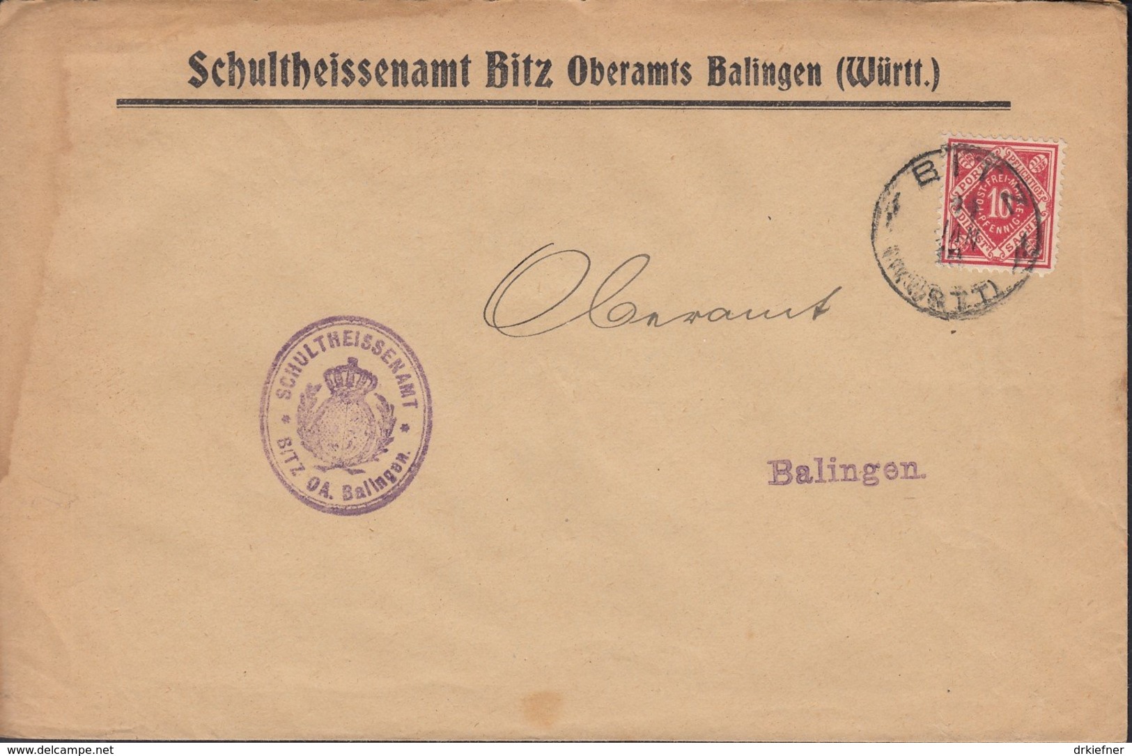 INFLA Württemberg Dienstpost 115 EF Auf Brief  Mit Stempel: Bitz 11.JAN 1919 - Sonstige & Ohne Zuordnung