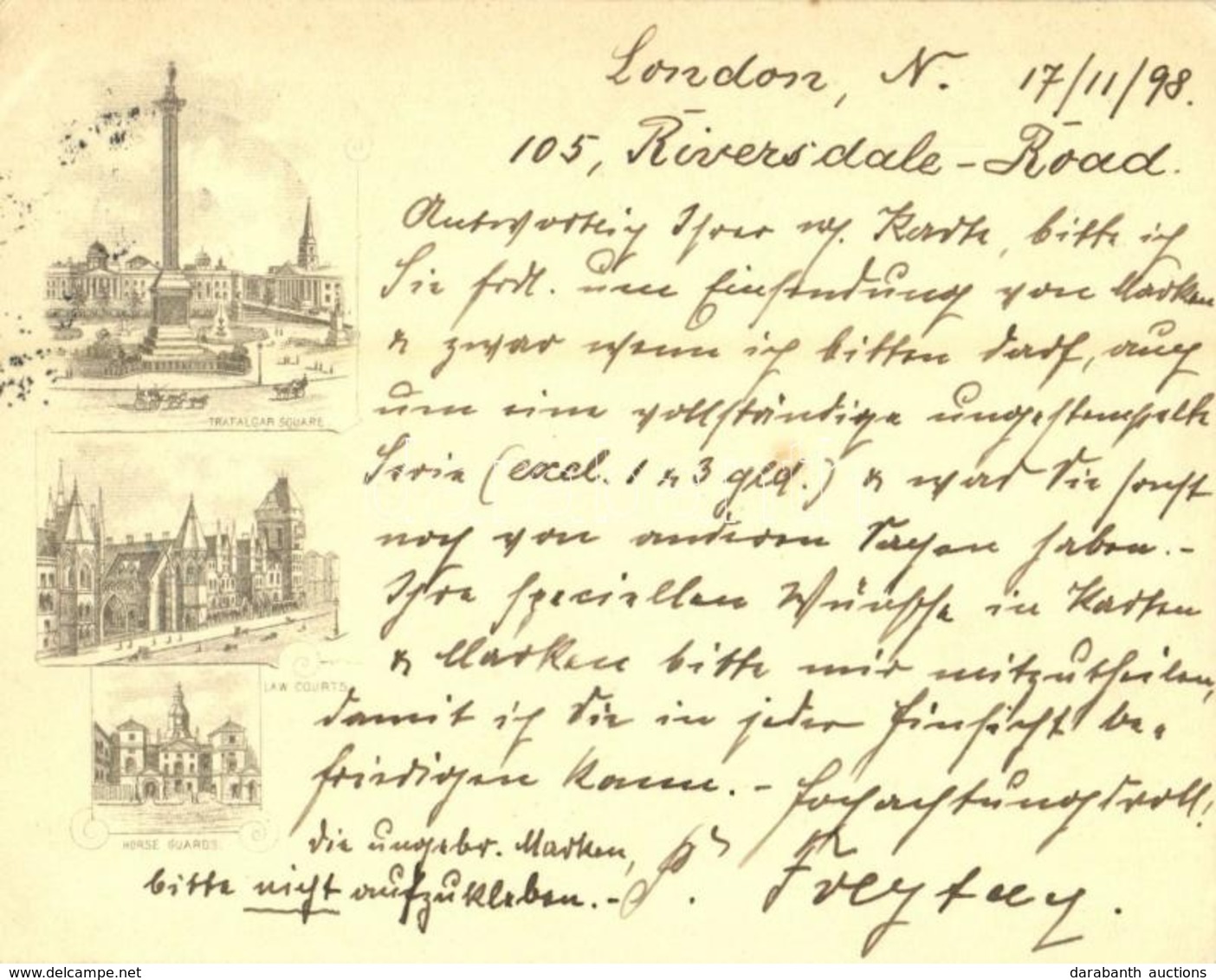 T2 1898 London, Trafalgar Square, Law Courts, Horse Guards. Small Sized Postcard (11,5 Cm X 9 Cm) - Non Classés