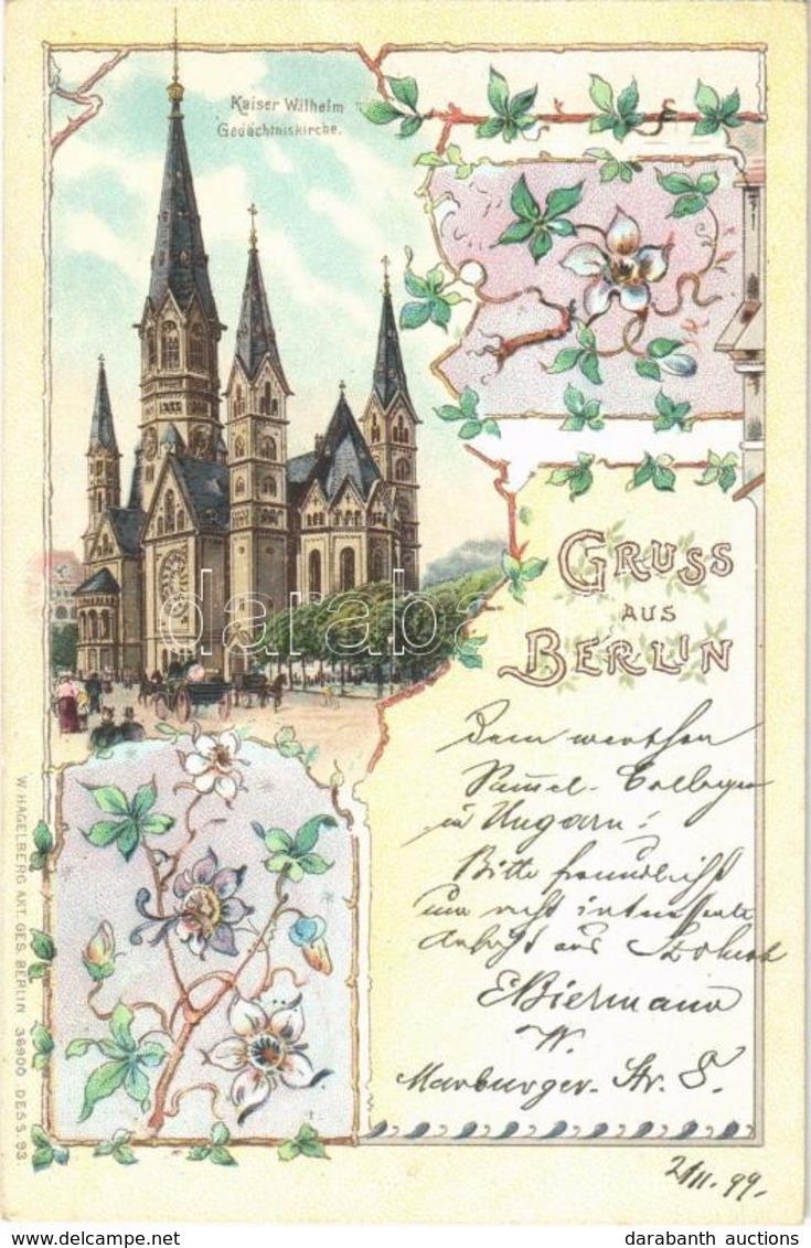 T2/T3 1899 Berlin, Kaiser Wilhelm Gedächtsniskirche / Church. W. Hagelberg Art Nouveau, Floral, Litho - Ohne Zuordnung