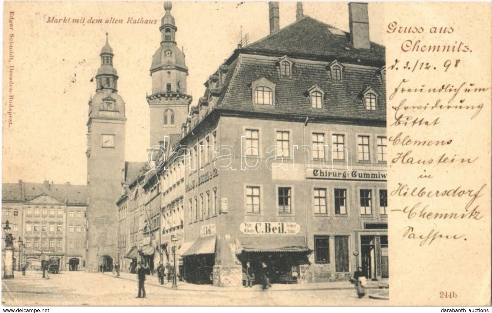 T2/T3 Chemnitz, Markt Mit Dem Alten Rathaus, Chirurg Gummiwaaren / Sqauare, Old Town Hall, Shop Of C. Beil (EK) - Non Classés