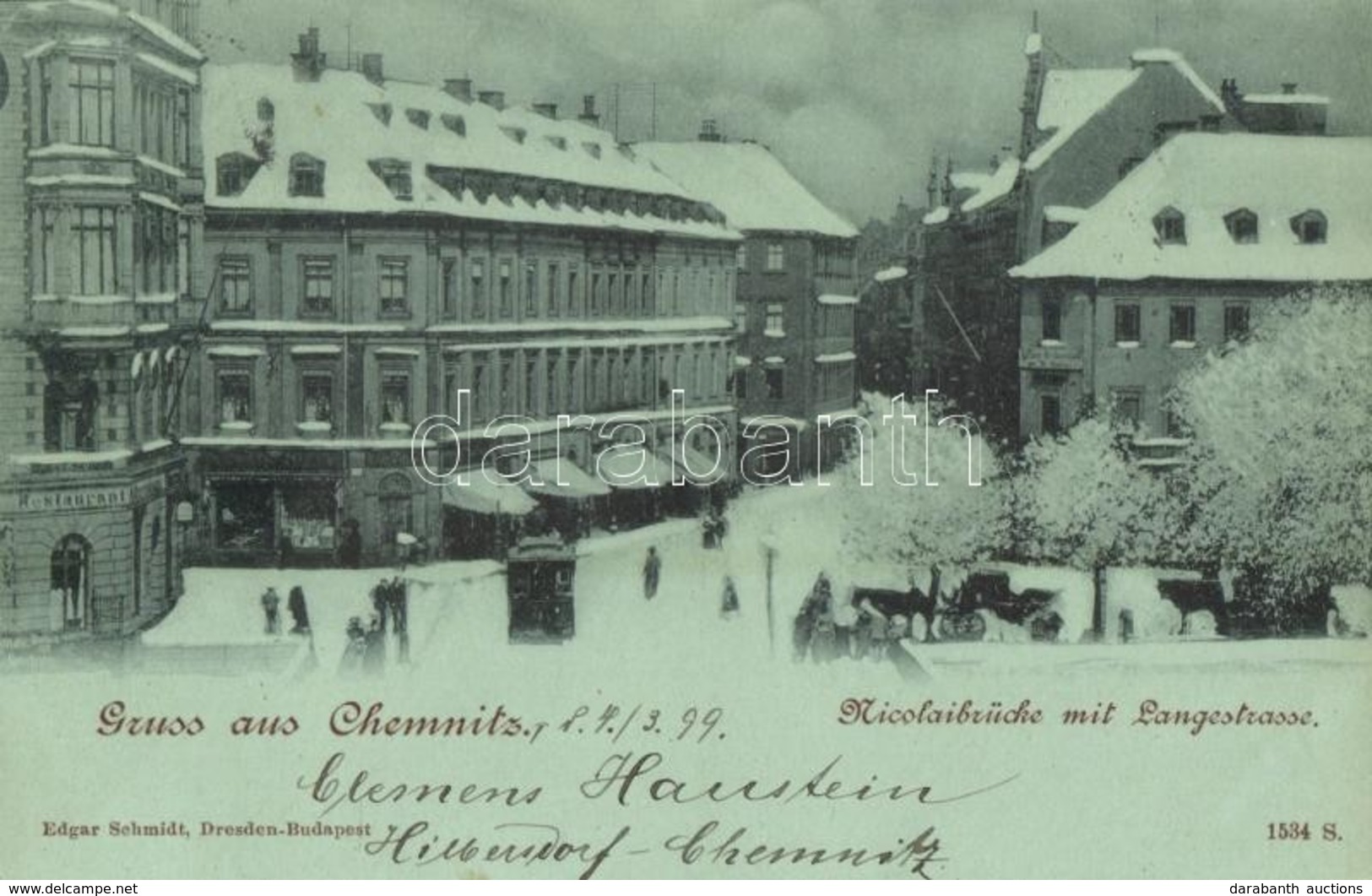 T1/T2 1899 Chemnitz, Nicolaibrücke Mit Langestrasse / Bridge, Street View, Restaurant, Tram, Winter - Unclassified