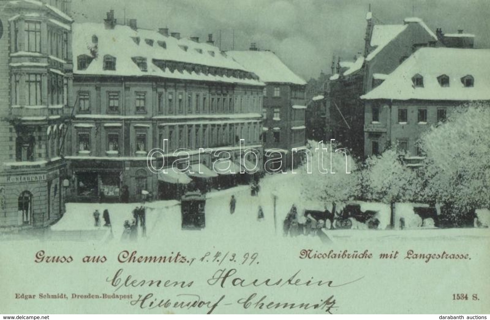 T1/T2 1899 Chemnitz, Nicolaibrücke Mit Langestrasse / Bridge, Street View, Restaurant, Tram, Winter - Non Classés