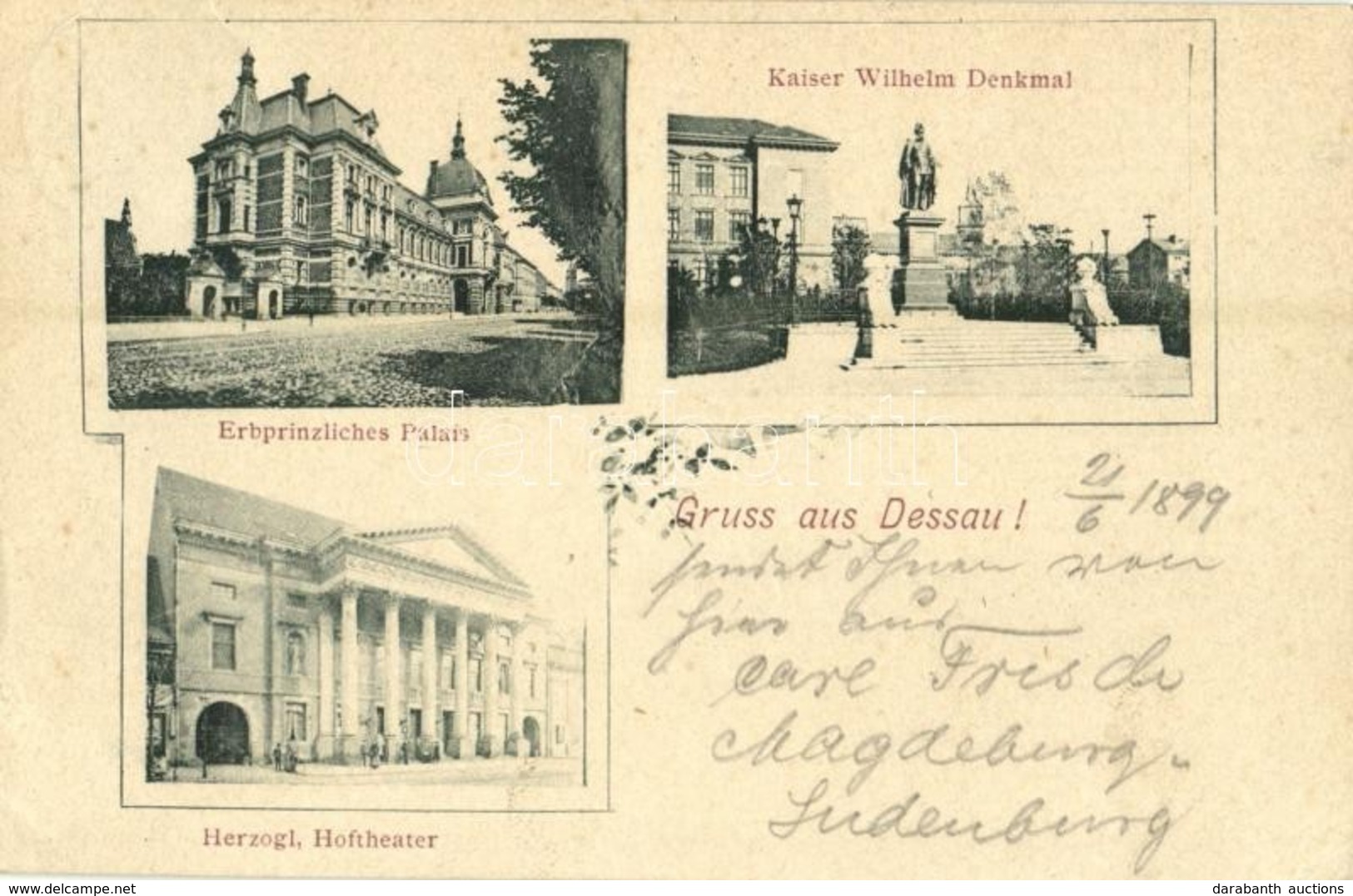 T2/T3 1899 Dessau, Kaiser Wilhelm Denkmal, Herzogl. Hoftheater, Erbprinzliches Palais / Monument, Theatre, Palace. Flora - Unclassified