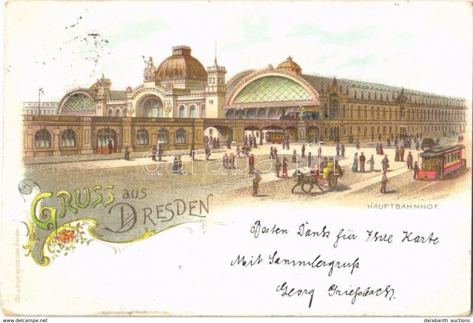 T2/T3 1898 Dresden, Hauptbahnhof / Railway Station, Tram. Moritz Zobel Floral, Litho (EK) - Non Classés