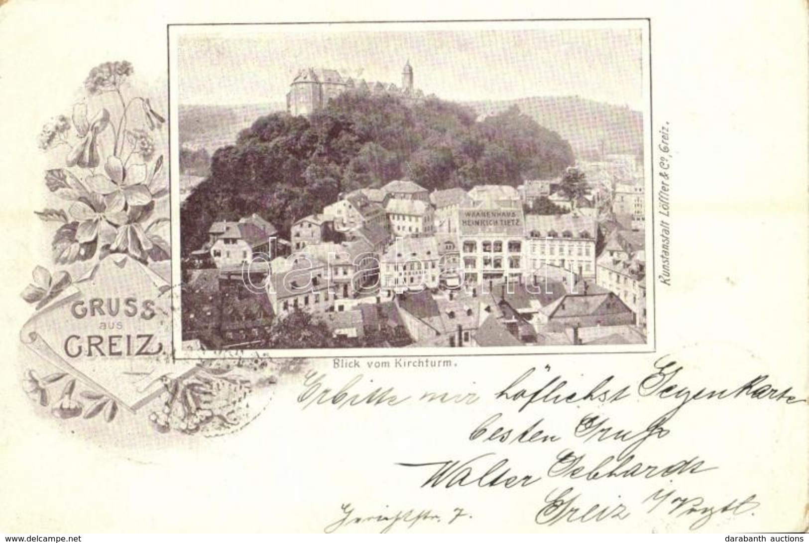 T2/T3 1898 Greiz, Blick Vom Kirchturm, Waarenhaus Heinrich Tietz. Kunstanstalt Löffler & Co. / View From Church Tower, S - Non Classés