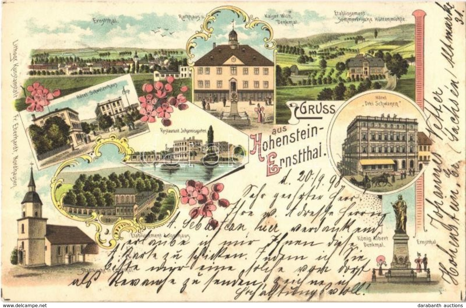 T2/T3 1898 Hohenstein-Ernstthal, Stadtkirche, Etablissement Logenhaus, Hotel Schweizerhaus, Restaurant Johannisgarten, R - Unclassified