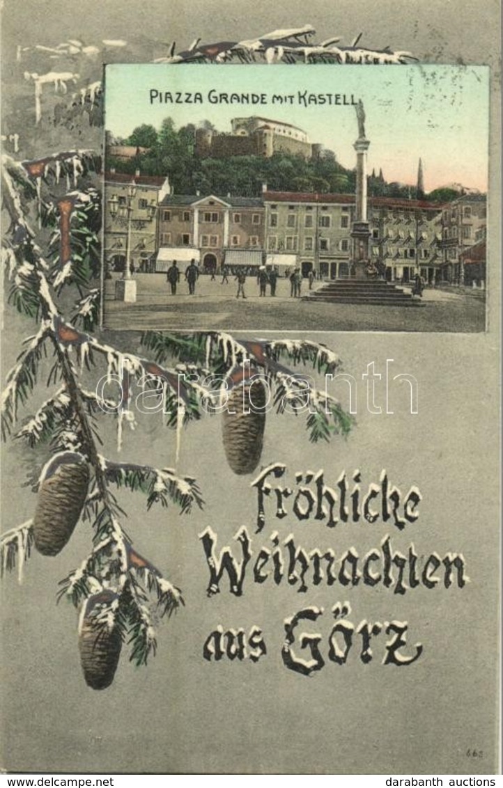 T2 1907 Gorizia, Görz, Gorica; Piazza Grande Mit Kastell / Fröhliche Weihnachten / Square, Monument, Castle. Christmas G - Non Classés