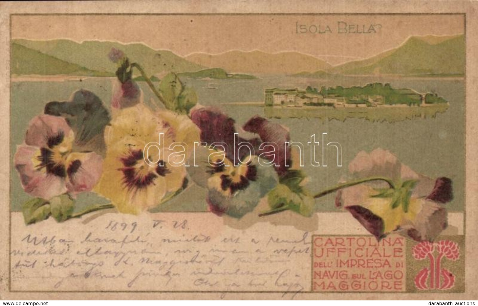 * T2/T3 1899 Isola Bella. Cartolina Ufficiale Dell'Impresa Di Navig. Sel Lago Maggiore. Art Nouveau, Floral, Litho  (Rb) - Non Classés