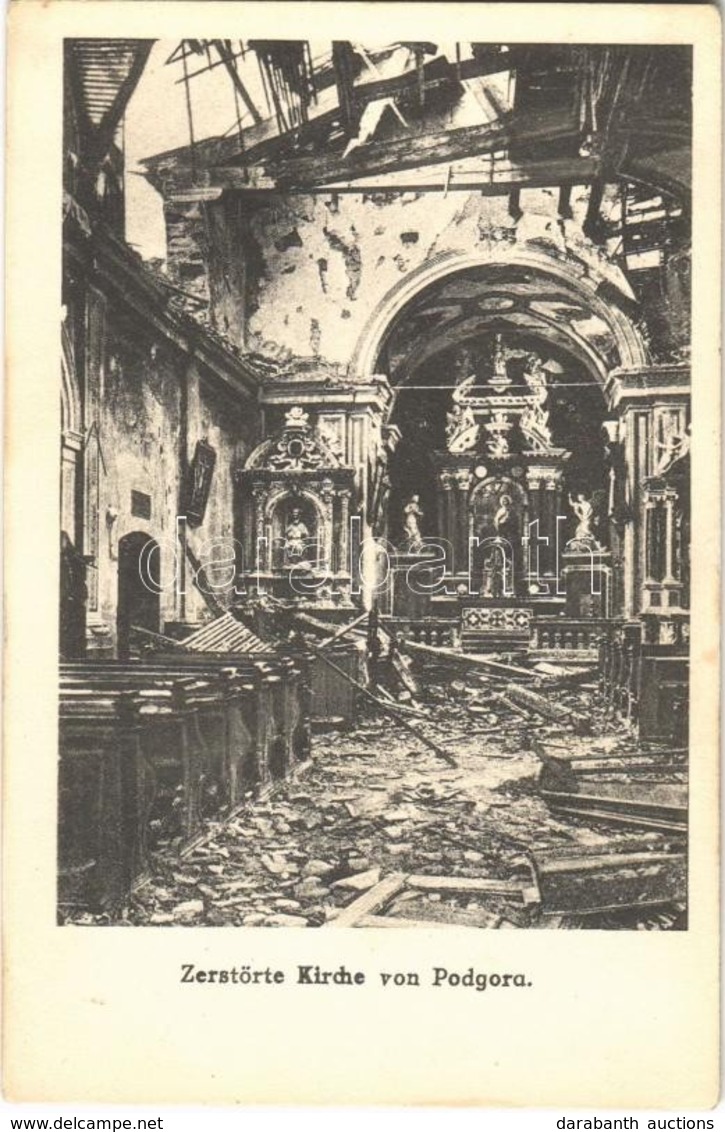 * T2 Monte Calvario (Gorizia), Podgora Bei Görz; Zerstörte Kirche / WWI Destroyed Church Interior With Ruins - Ohne Zuordnung