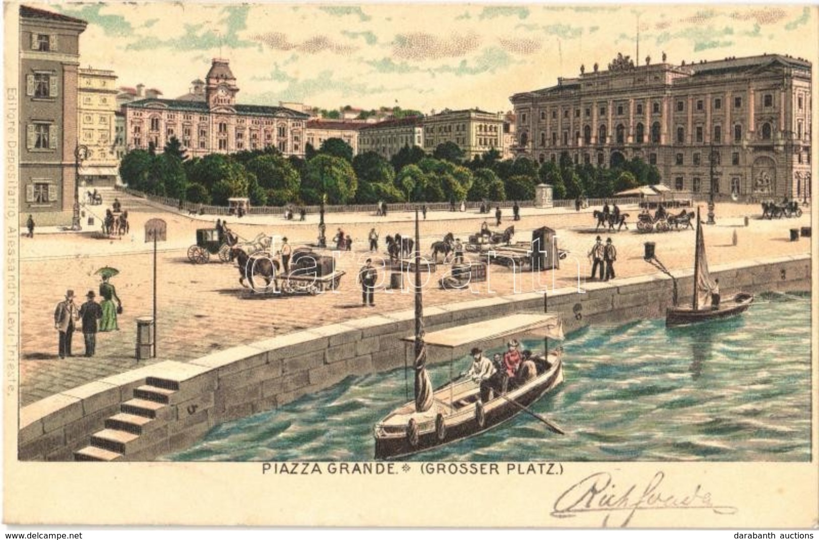 T2 1901 Trieste, Trieszt; Piazza Grande / Quay, Square, Boats. Litho - Non Classés