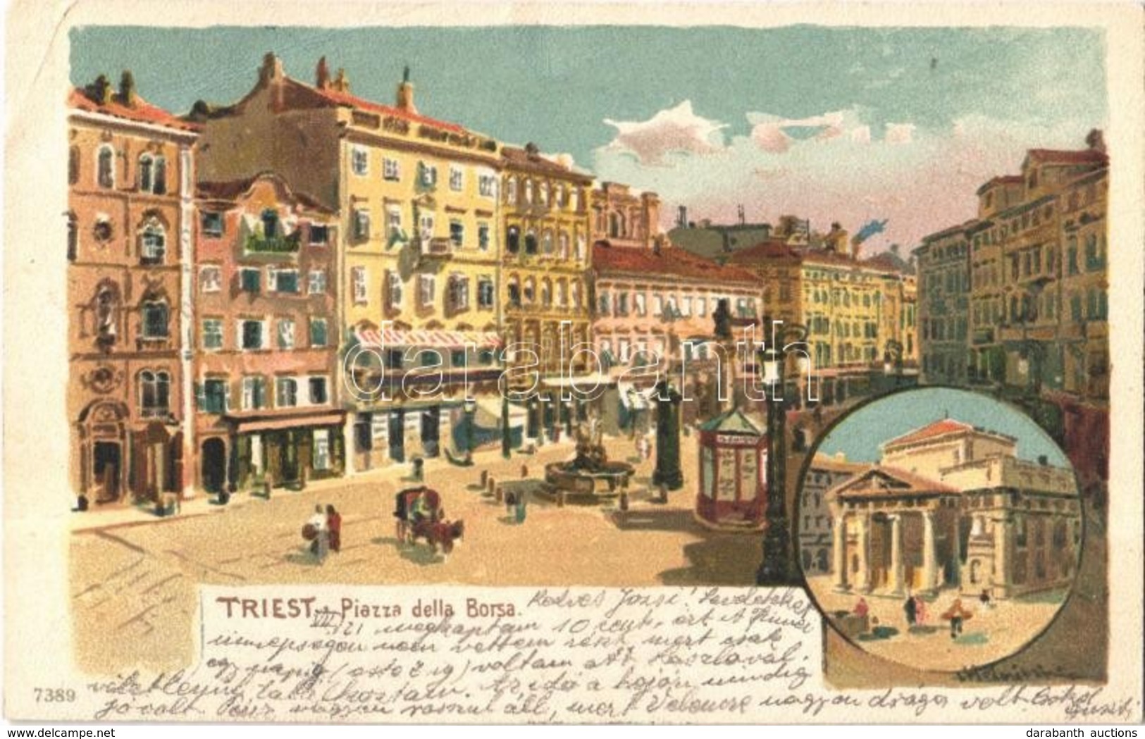 T2/T3 1900 Trieste, Trieszt; Piazza Della Borsa / Stock Exchange Square. Litho (EB) - Non Classés