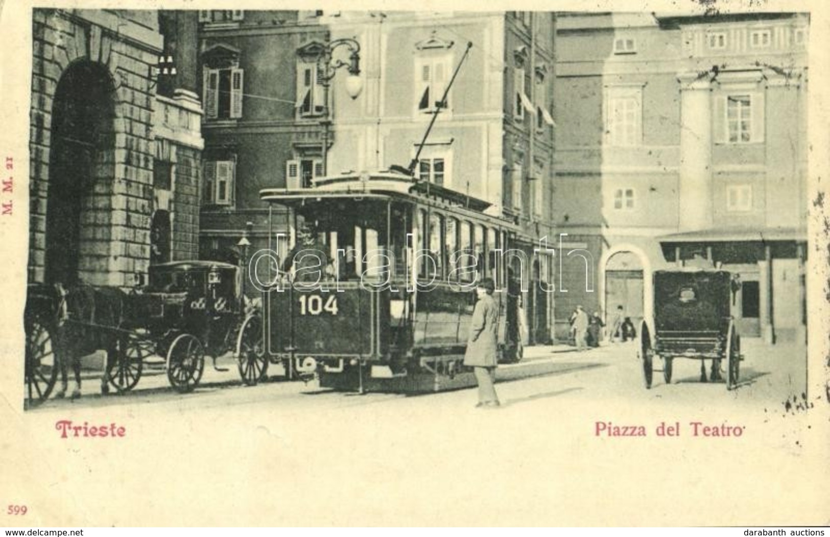 T2/T3 1901 Trieste, Trieszt; Piazza Del Teatro / Square With Tram (EB) - Non Classés