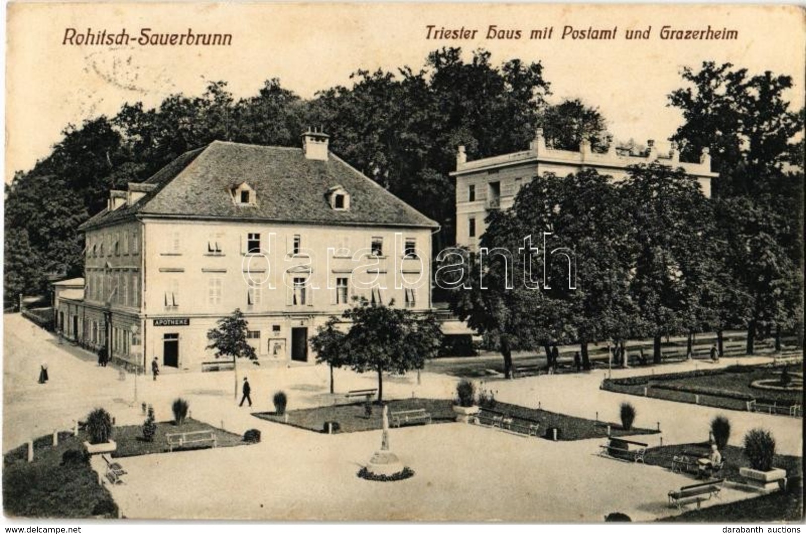 T2 Rogaska Slatina, Rohitsch-Sauerbrunn; Triester Haus Mit Postamt Und Grazerheim, Apotheke / Hotels And Post Office And - Non Classés