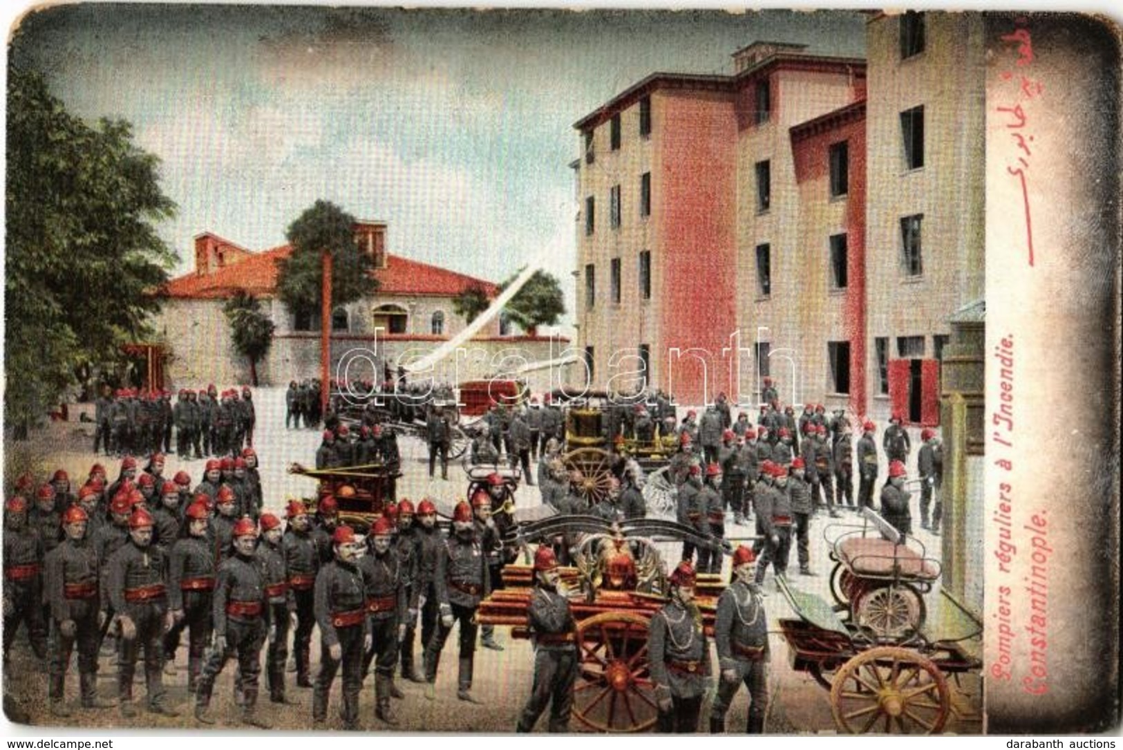 ** T2/T3 Constantinople, Istanbul, Stamboul; Pompiers Réguliers A L'Incendie / Firefighters With Fire Carts (worn Corner - Non Classés