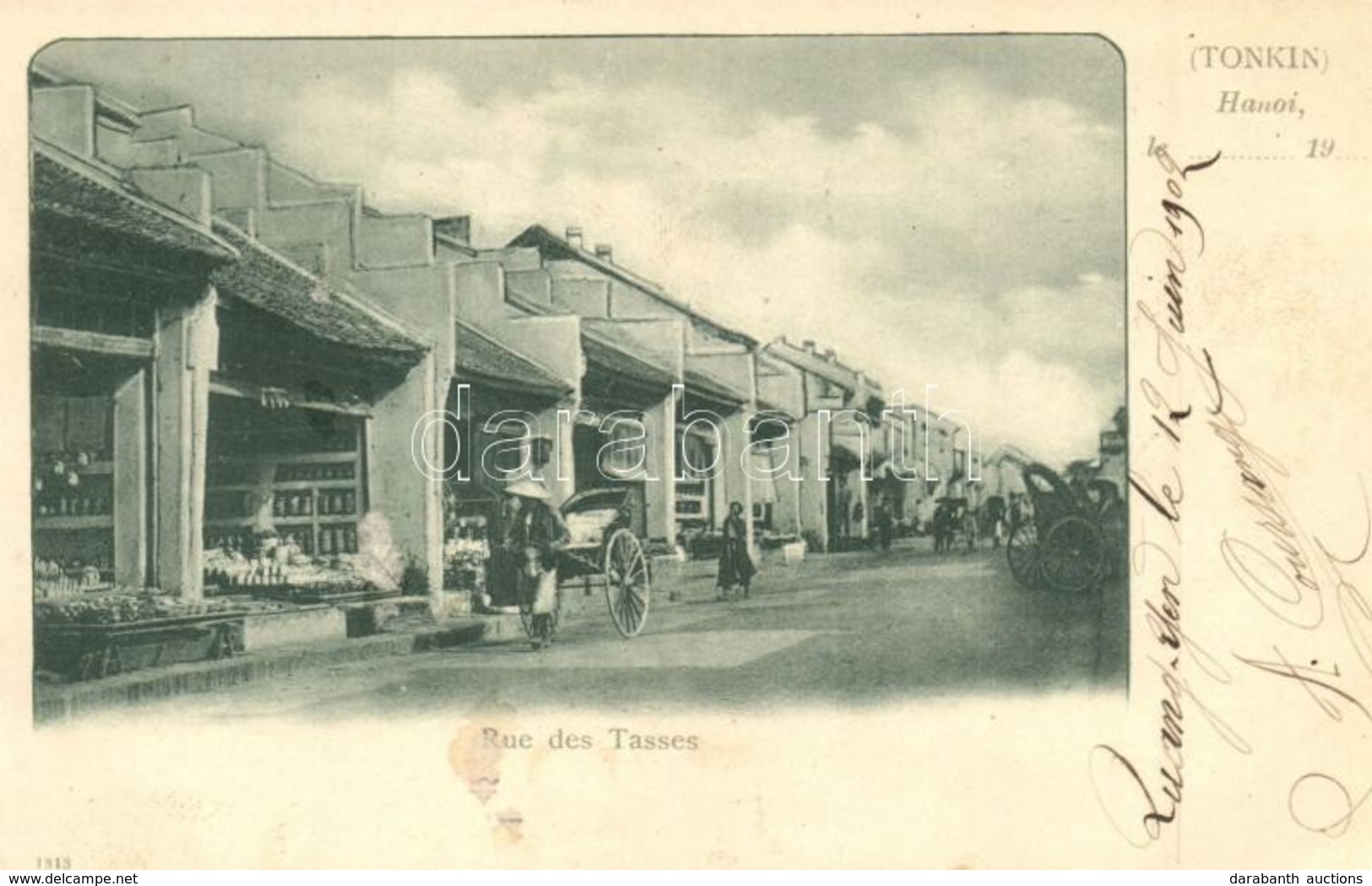 T2/T3 1902 Hanoi (Tonkin), Rue Des Tasses / Street View With Shops (EK) - Ohne Zuordnung