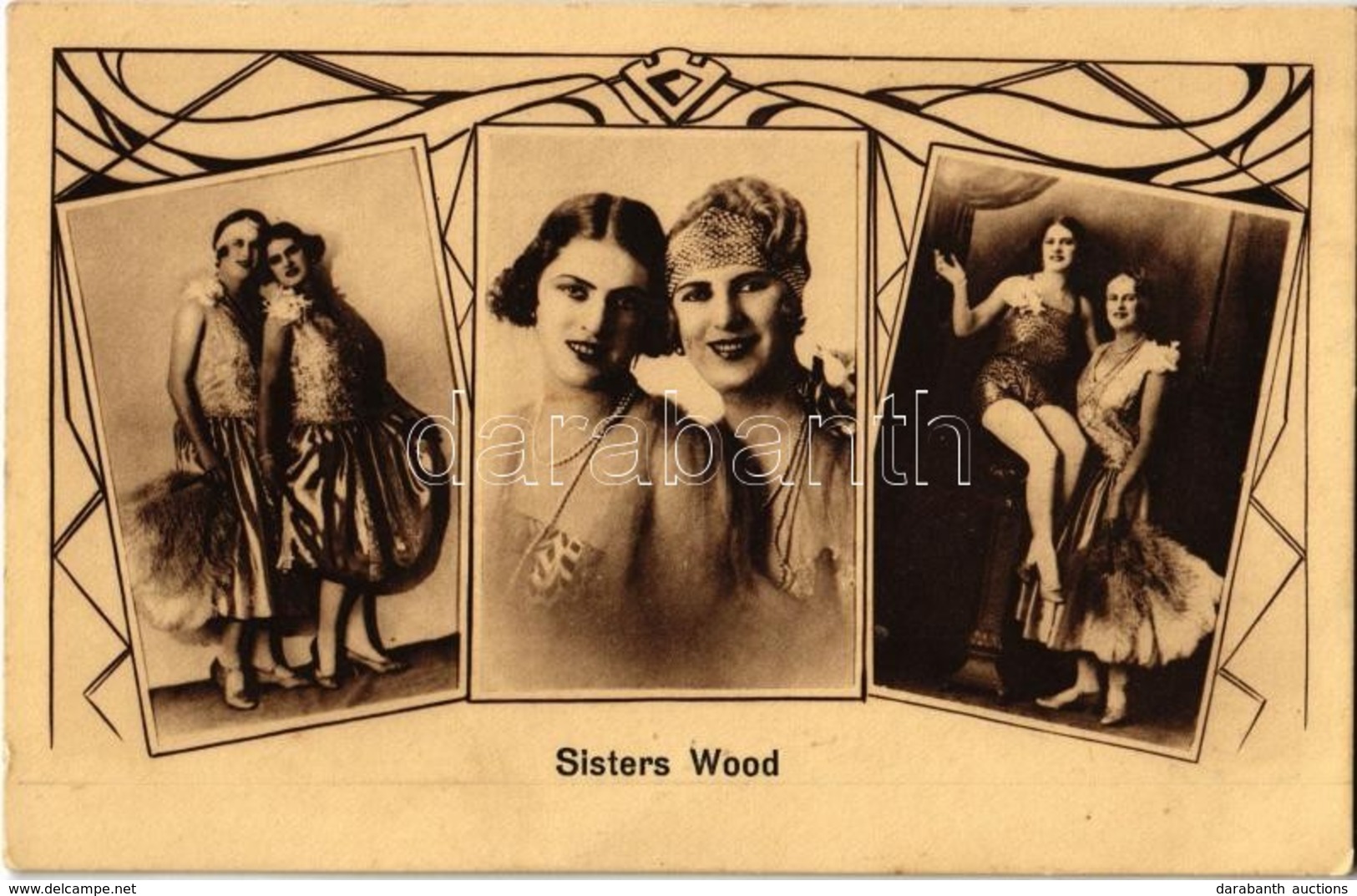 ** T2 Sisters Wood Circus Acrobats. Art Nouveau - Unclassified