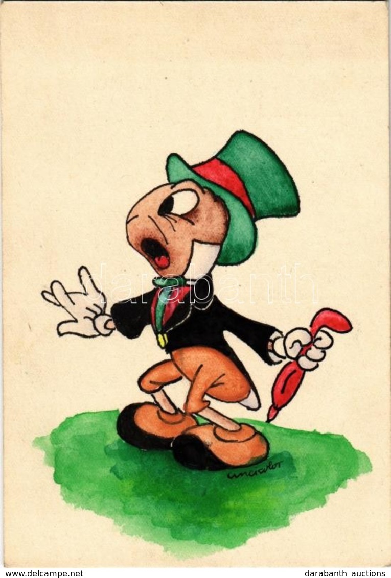 * T2 1941 Pinokkió - Tücsök Tihamér. Saját Kézzel Rajzolt Művészlap / Pinocchio - Jiminy Cricket. Hungarian Hand-drawn D - Non Classés