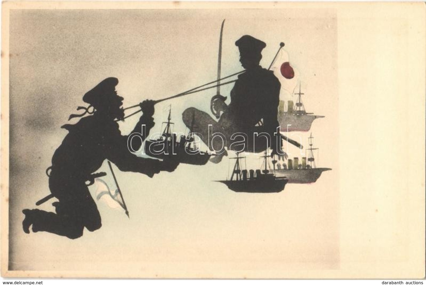 ** T1/T2 Russo-Japanese War Naval Battle. Silhouette Art Postcard - Ohne Zuordnung