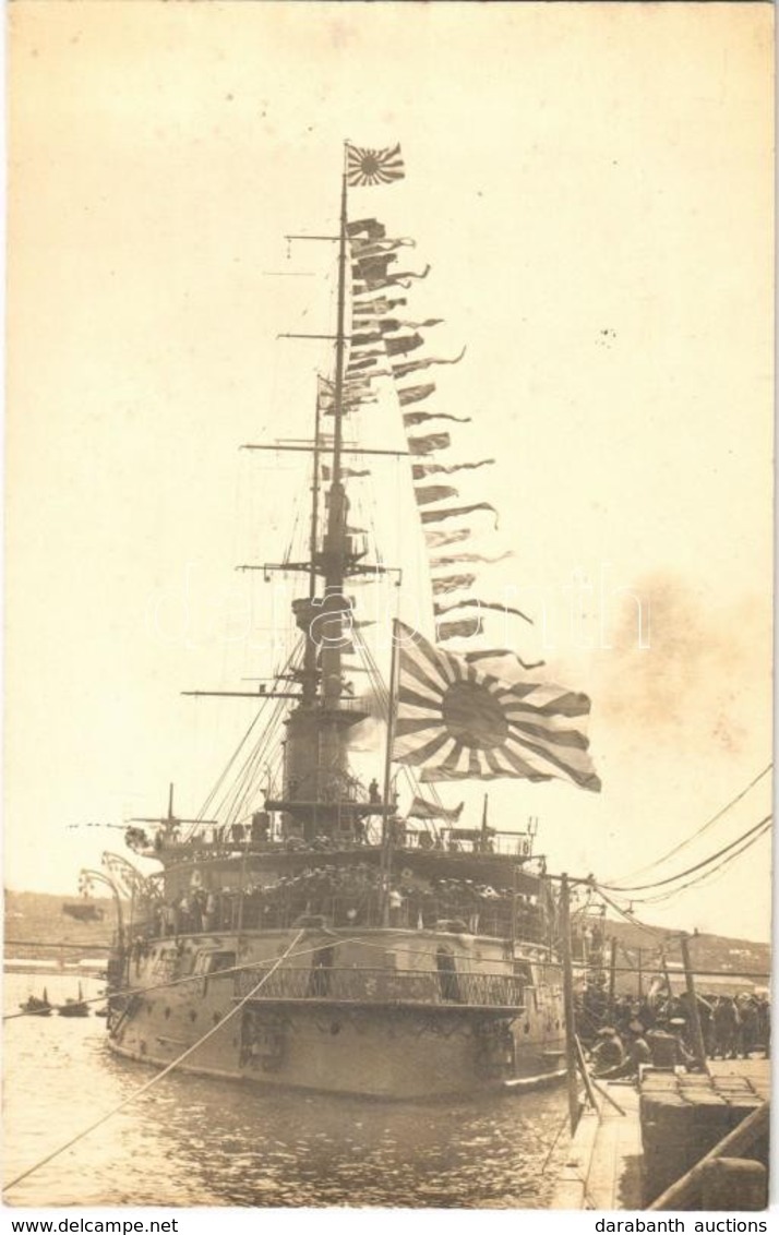 ** T1 Imperial Japanese Navy Battleship (Fuji?) With Flags. Photo - Non Classés