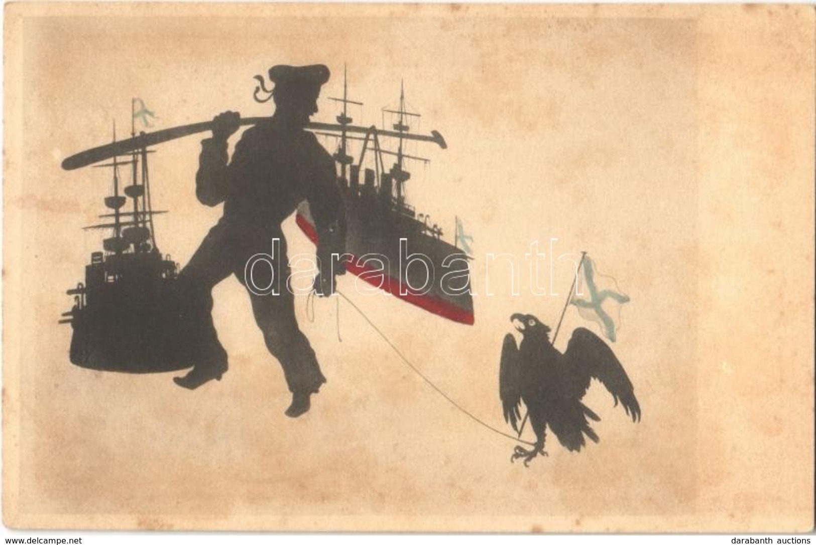 ** T2/T3 Russo-Japanese War Naval Battle. Silhouette Art Postcard With Mariner, Battleships And Eagle  (fl) - Zonder Classificatie