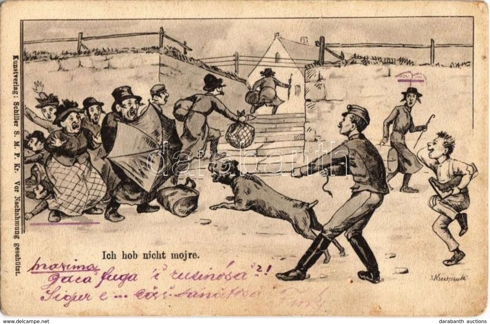 * T2/T3 Ich Hob Nicht Morje. Schiller S.M. P. Kr. / Polish Jewish Family Attacked By A Dog. Judaica Mocking Art Postcard - Ohne Zuordnung