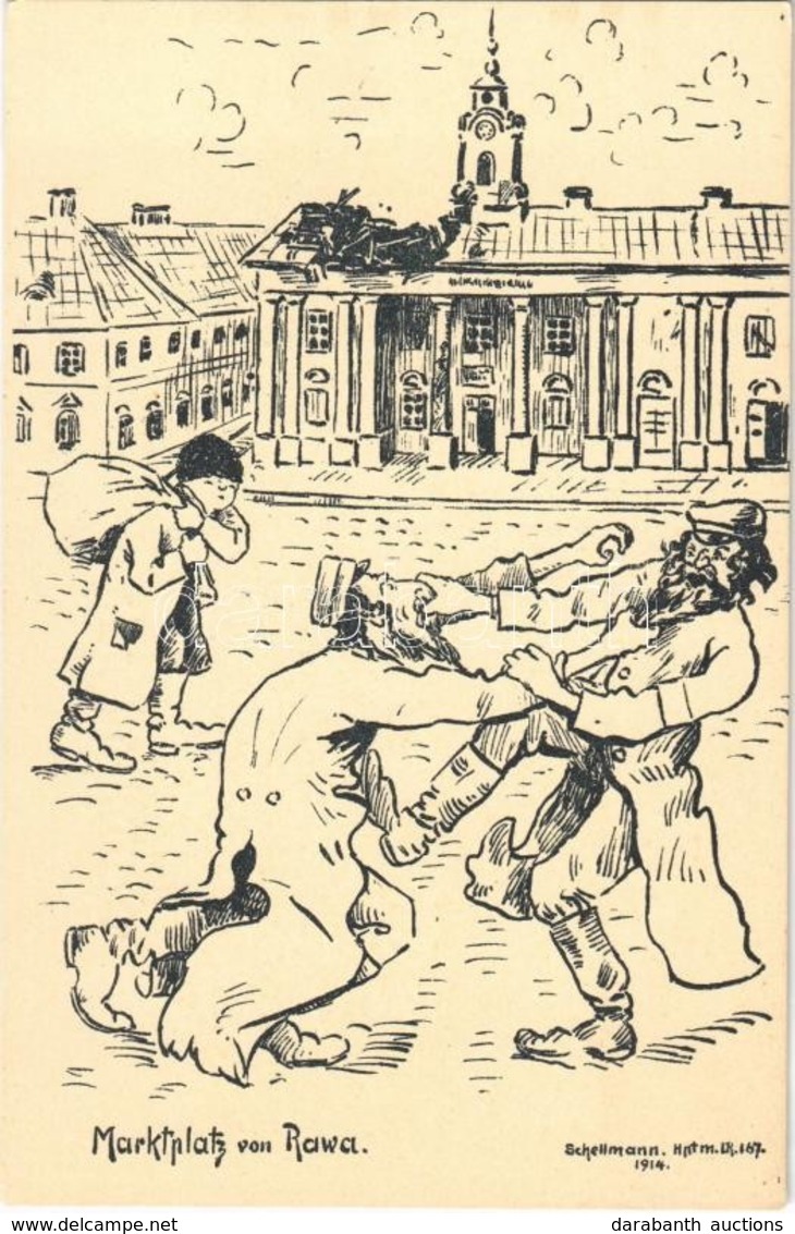 ** T1 Marktplatz Von Rawa. Genehmigt 3. XI. / Jewish Men Fighting In Rava-Ruska. Judaica Humour S: Schellmann - Non Classés