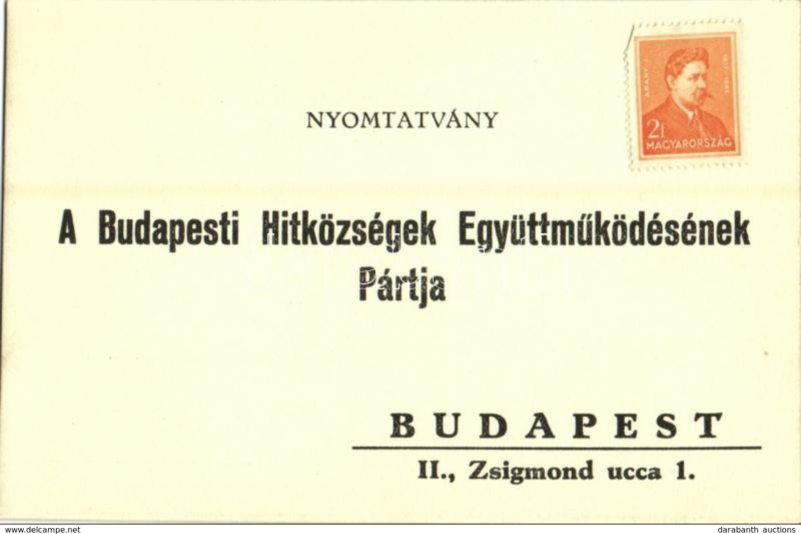 * T1/T2 A Budapesti Hitközségek Együttműködésének Pártja Csatlakozó Lapja. Budapest, Zsigmond Utca 1. / Hungarian Jewish - Non Classés