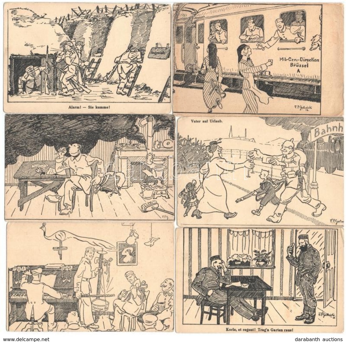 ** Feldpostkarte. Postkartenfolge Des 'Champagne-Kamerad' / WWI German Military Humour Art Postcards - 9 Pre-1945 Unused - Unclassified