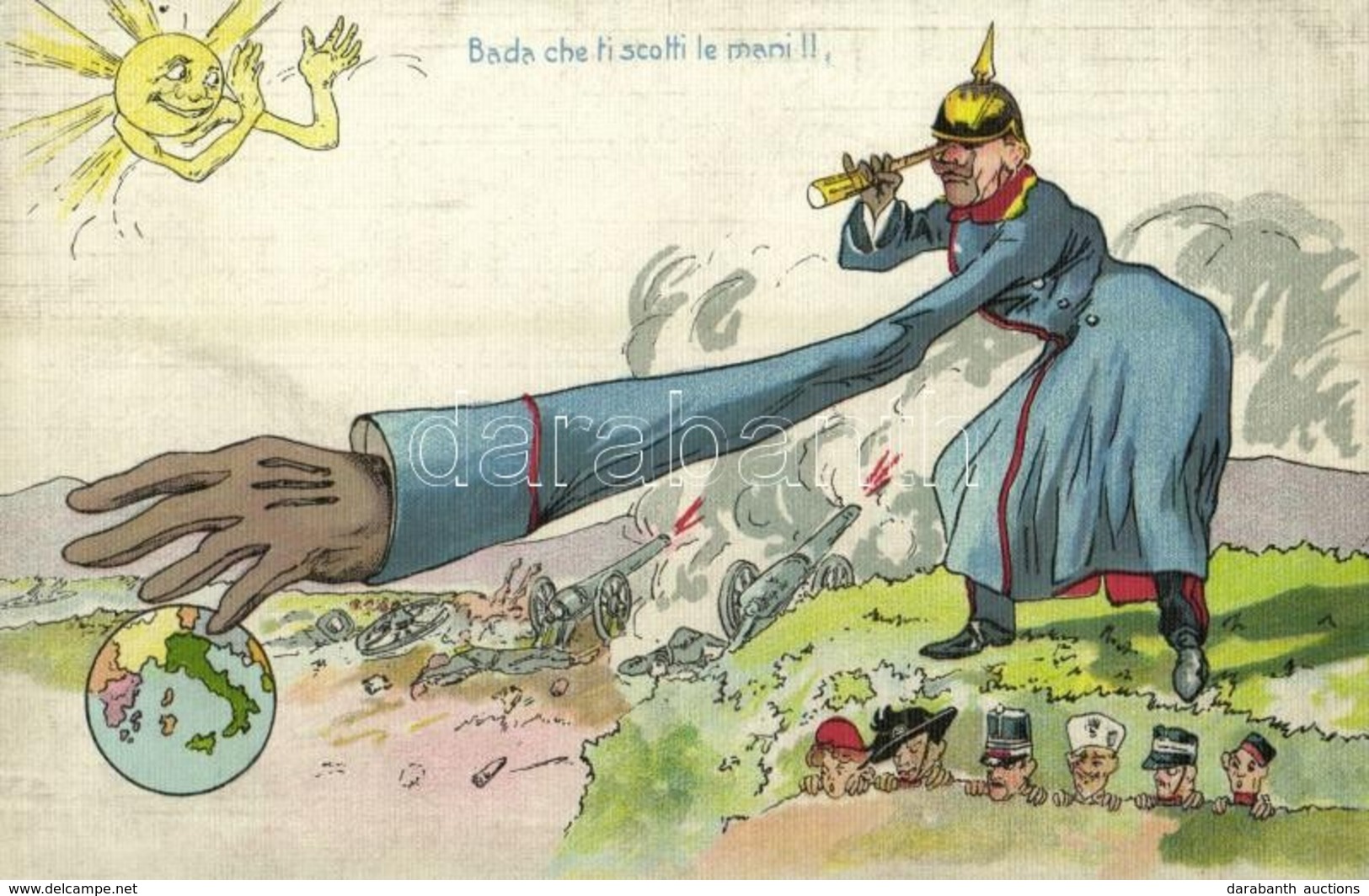 ** T2 Bada Che Ti Scotti Le Mani!! / Watch Your Hands! Wilhelm II, WWI Italian Anti-German Military Satire. Litho - Unclassified