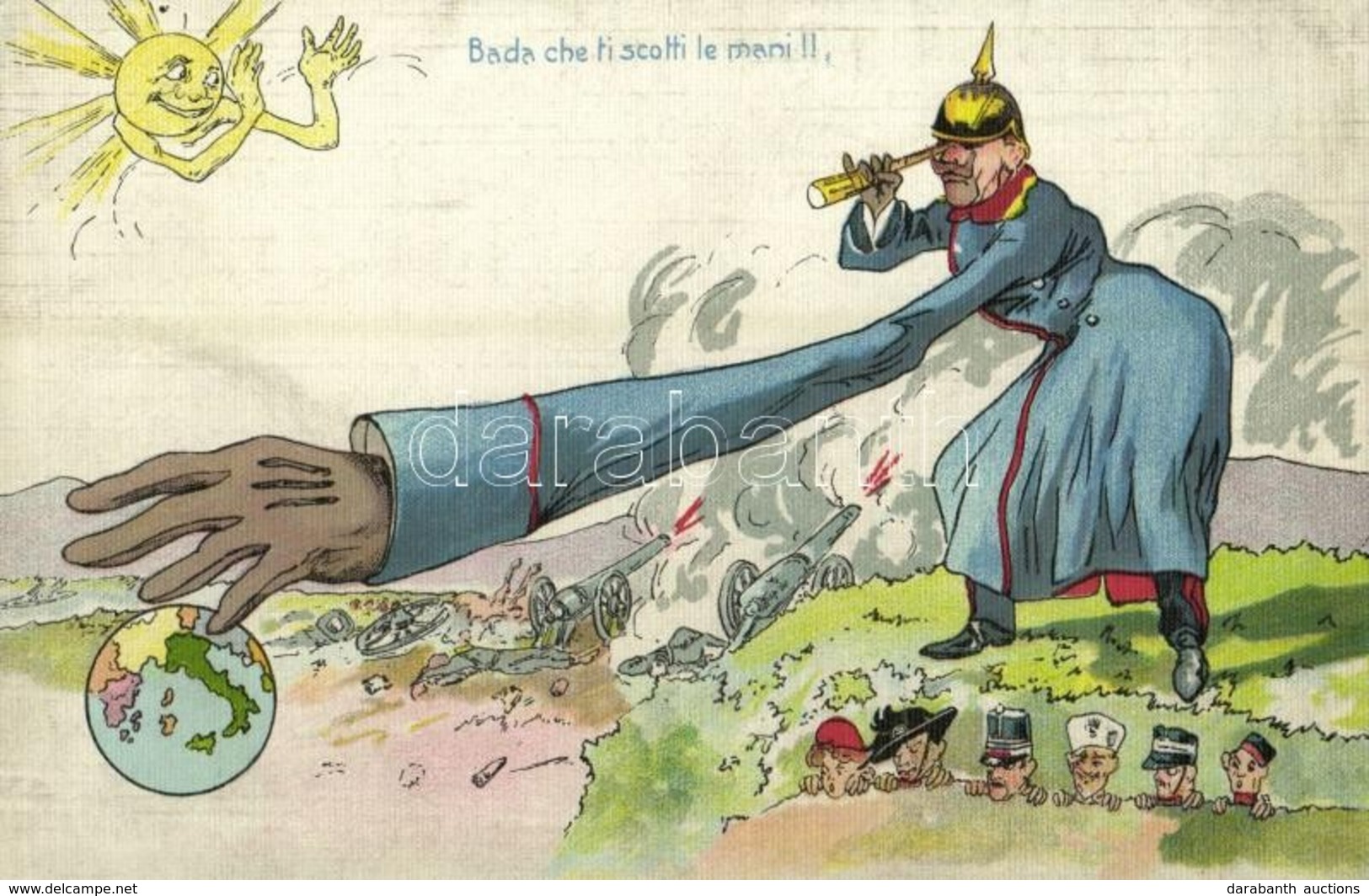 ** T2 Bada Che Ti Scotti Le Mani!! / Watch Your Hands! Wilhelm II, WWI Italian Anti-German Military Satire. Litho - Non Classés