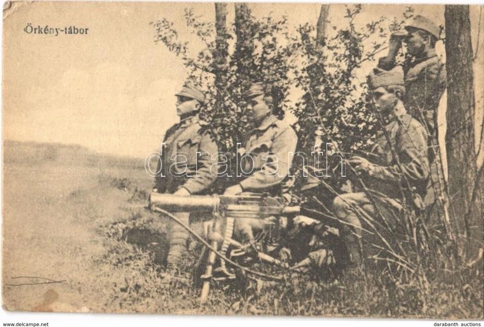 T2/T3 Örkény-tábor, Osztrák-magyar Katonák Géppuskával (Schwarzlose?). Herzog Mór Kiadása / K.u.K. (Austro-Hungarian) Mi - Ohne Zuordnung