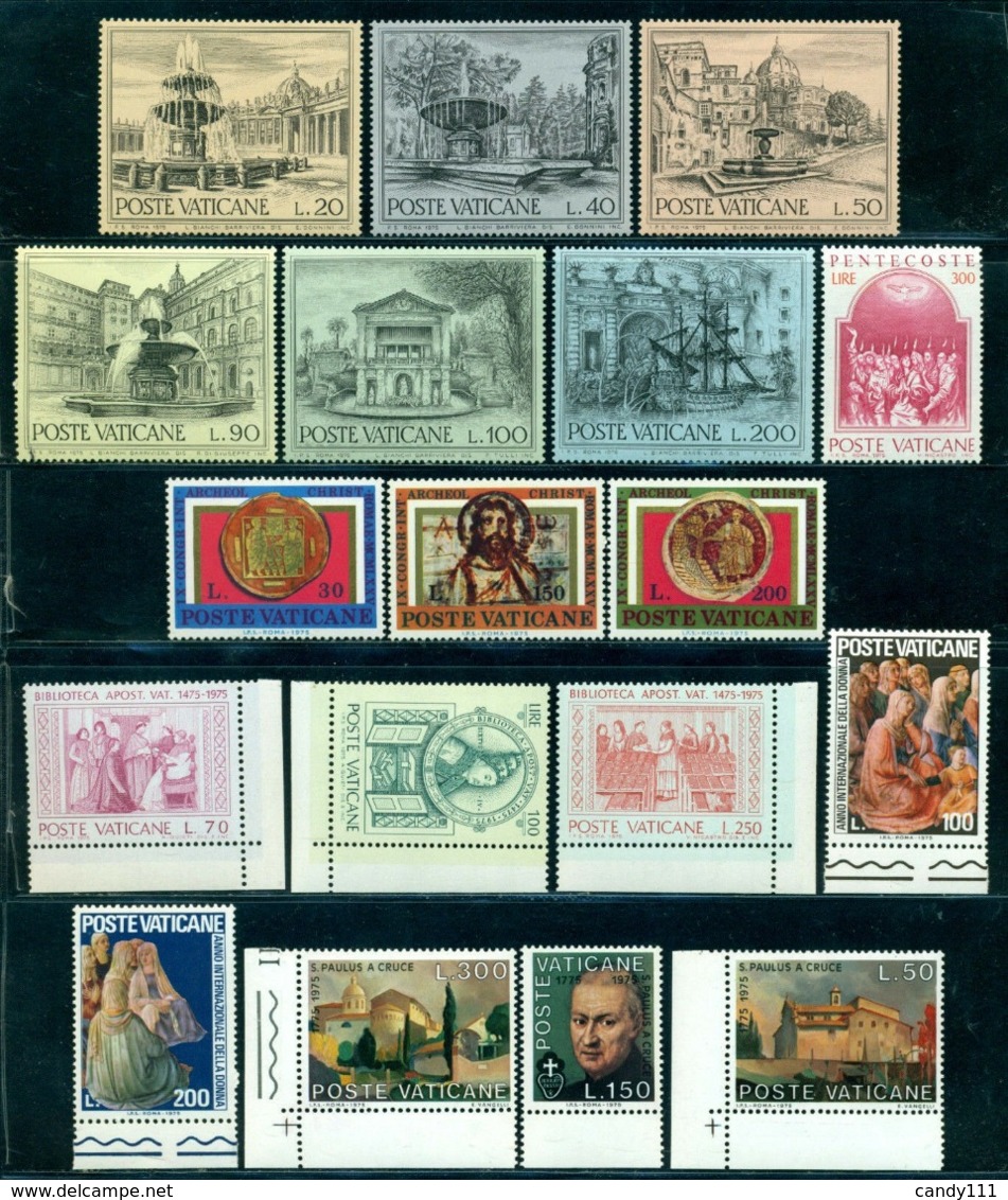 Vatican 1975 Water Fountains,El Greco,Platina,Library,Gilded Glass,YEAR SET,MNH - Colecciones