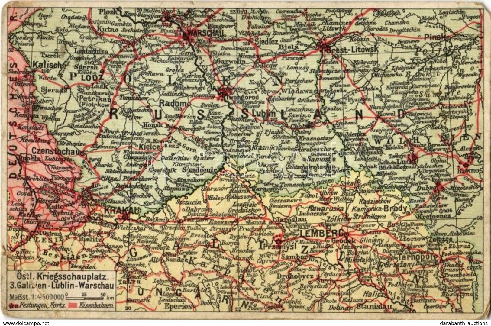 T3 1916 Galizien-Lublin-Warschau. Postkarten Des östlichen Kriegsschauplatzes. Nr. 3. / WWI Map Of The Eastern Front Wit - Non Classés