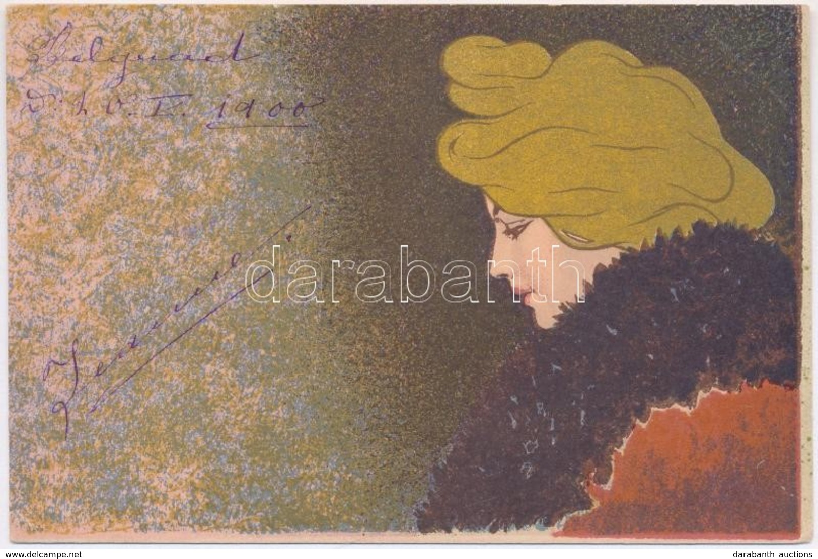 T2/T3 1900 Art Nouveau Lady, Litho. Unsigned Henri Meunier (EK) - Ohne Zuordnung