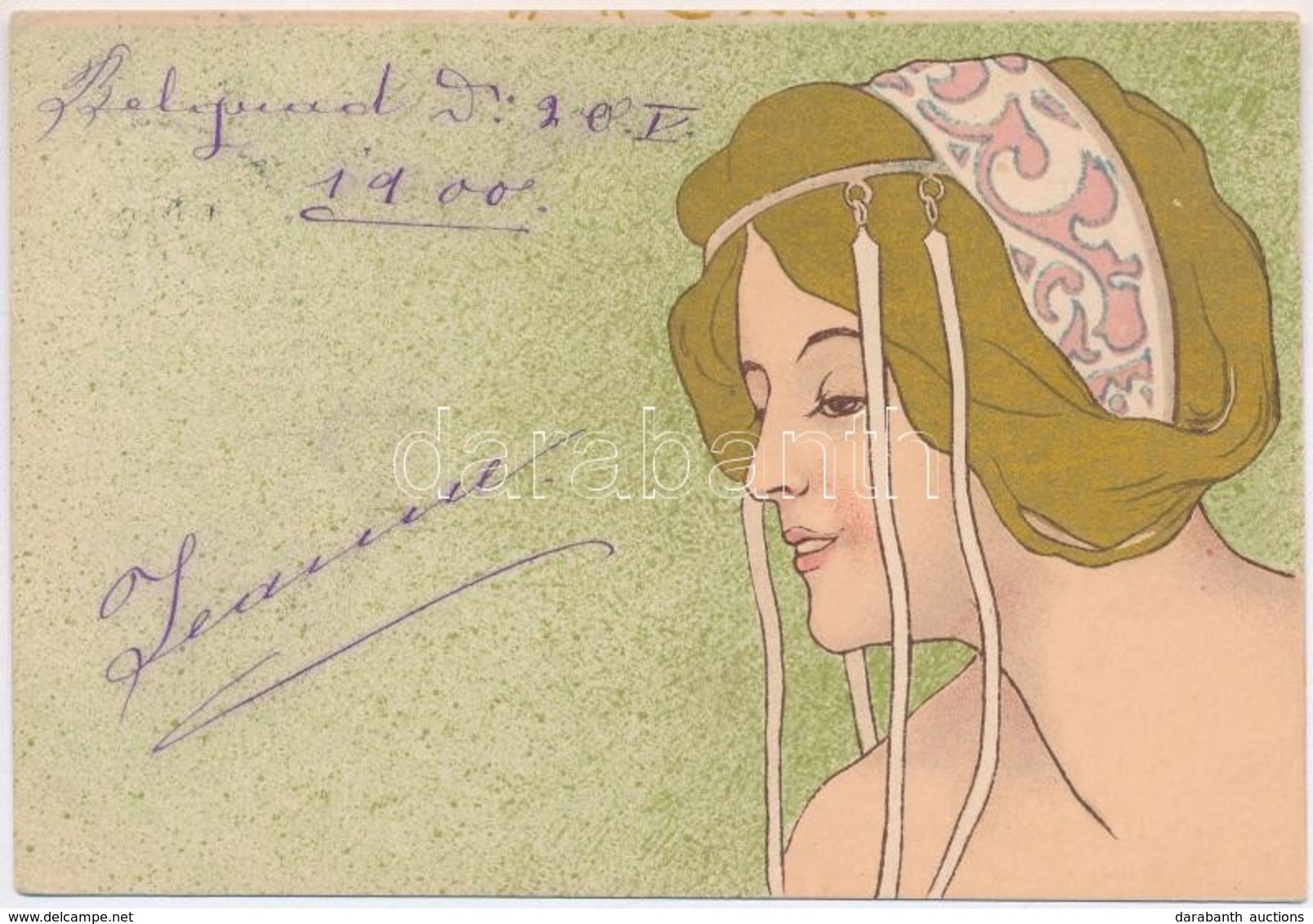 T2 1900 Art Nouveau Lady, Litho. Unsigned Henri Meunier - Sin Clasificación