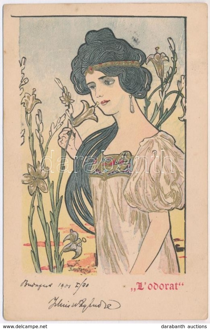 T2 1901 L' Odorat / Four Senses: Smell. Polish Art Nouveau Postcard S: Kieszkow - Non Classés