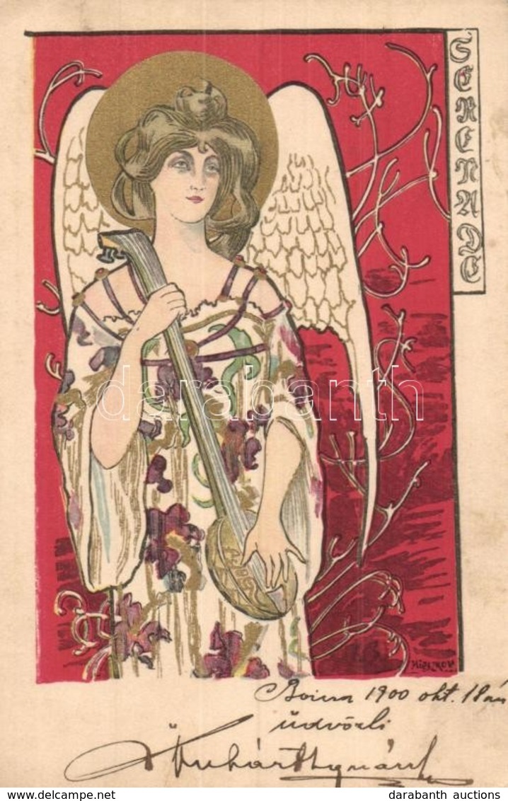 * T2 1900 Serenade / Art Nouveau Angel With Lute S: Kieszkow - Non Classés