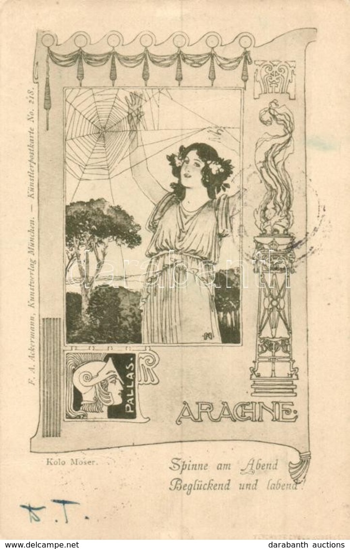 T2 1899 Arachne. F.A. Ackermann Künstlerpostkarte No. 218. Art Nouveau S: Koloman Moser - Ohne Zuordnung