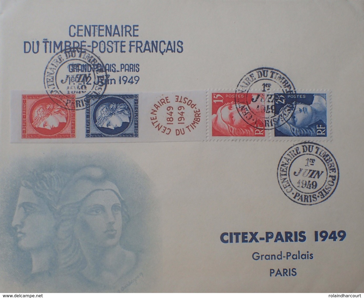 R1949/1186 - CENTENAIRE DU TIMBRE POSTE - BANDE N°833A Sur ✉️ - CITEX PARIS 1949 GRAND PALAIS - CàD Du 01/06/1949 - Lettres & Documents