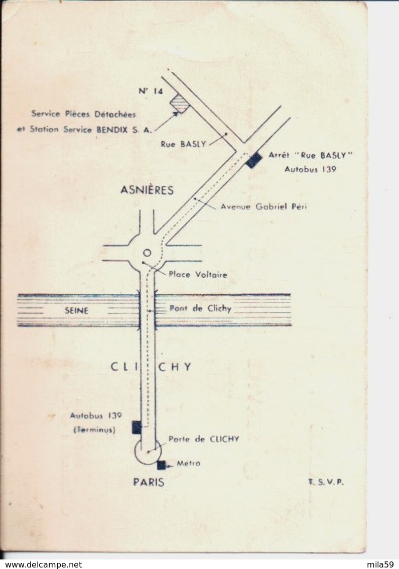 Bendix S. A. Service Pièces Détachées. Station Service. Asnières. Plan Au Dos. - Cartes De Visite