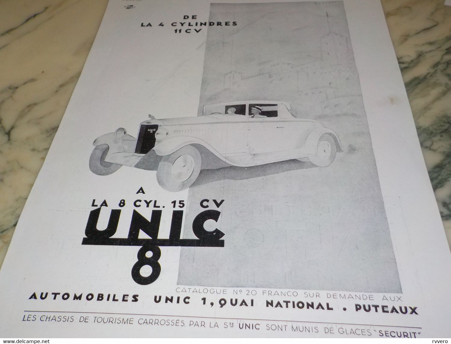 ANCIENNE PUBLICITE VOITURE UNIC 1932 - Posters