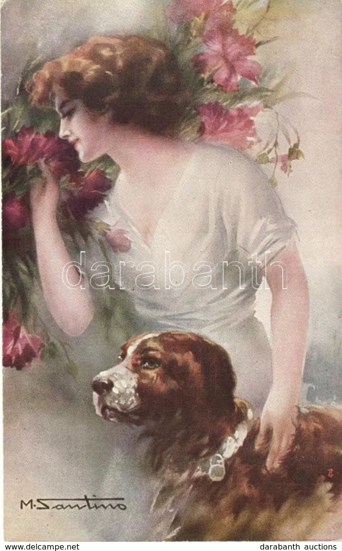 * T2 Lady With Dog In The Garden, W.S.S.B. L'art Italien No. 6783/2., S: M. Santino - Ohne Zuordnung