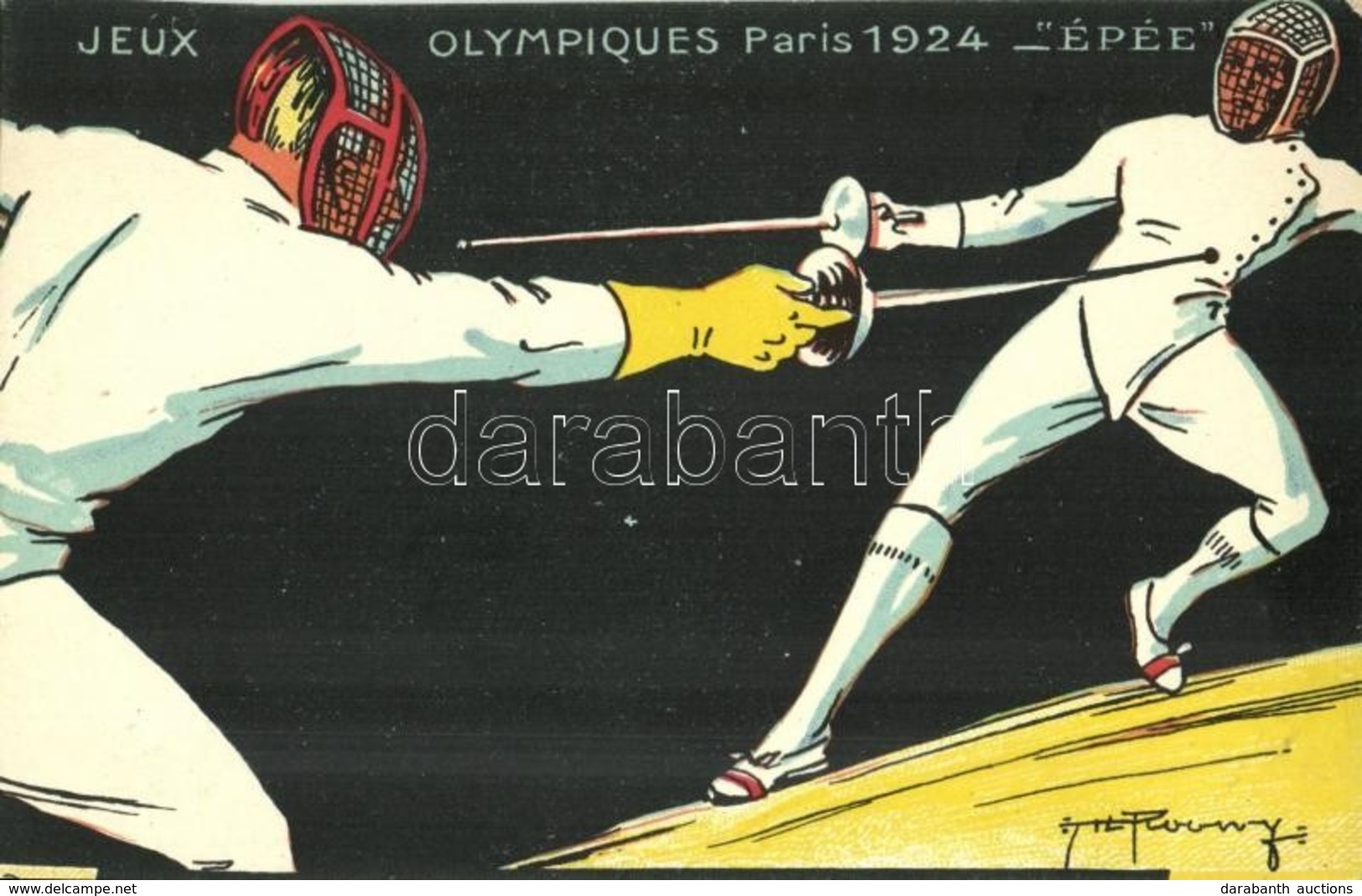 ** T2/T3 1924 Paris, Jeux Olympiques. Épée / 1924 Summer Olympics Advertisement Postcard. Fencing. L. Pautauberge Litho  - Non Classés