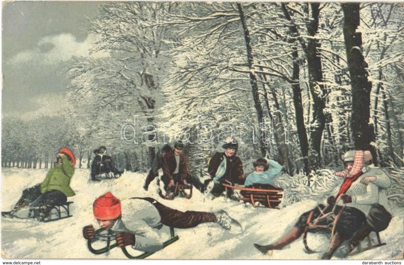 T2/T3 1909 Winter Idylle 4. / Winter Sport, Sledding (fl) - Non Classés