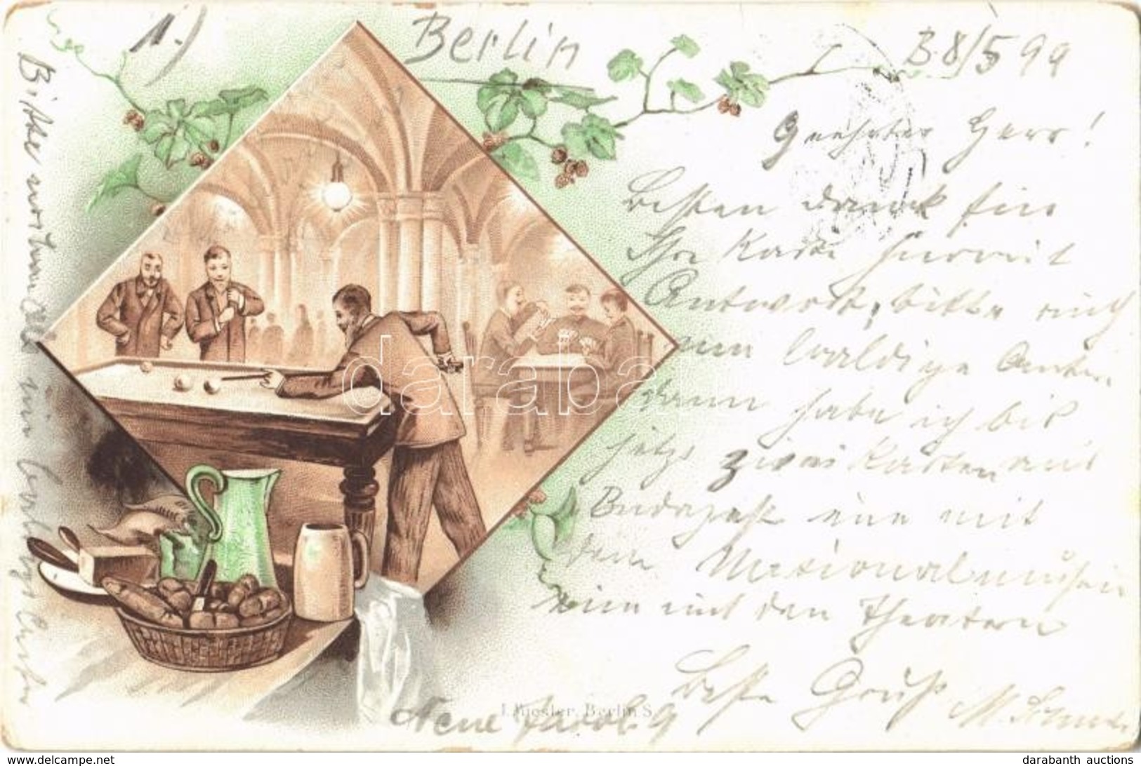 T2/T3 1899 Billiard Game Match. Art Nouveau, Floral, Litho (fa) - Non Classés