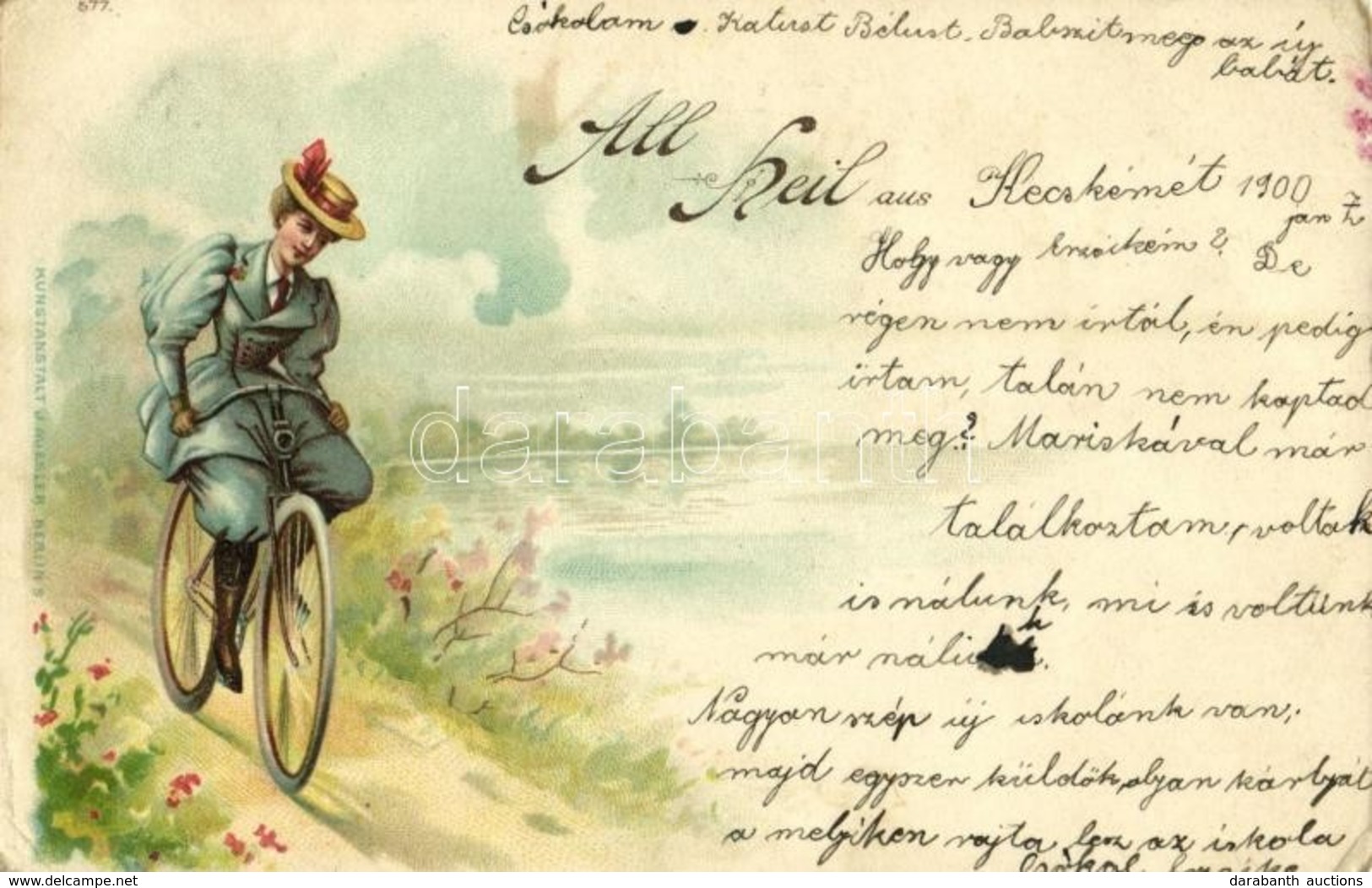 T2/T3 All Heil Aus... / Lady On Bicycle. Kunstanstalt J. Miesler, Litho  (EK) - Non Classés